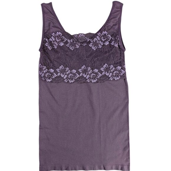 Rhonda Shear Tops - Rhonda Shear Lace Overlay Tank Cami Womens L Purple Layering Whimsigoth Y2K